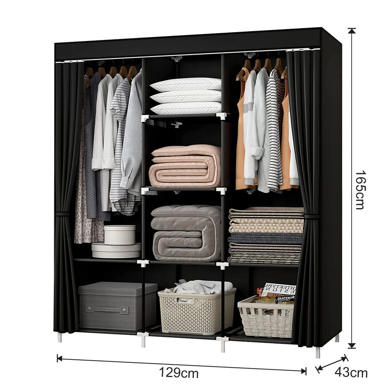 Portable Wardrobe For Clothes Storage with Shelves Water Proof Wardrobe Dust Organizer (Black)