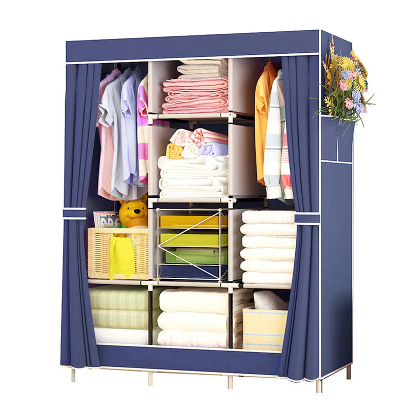 Portable Wardrobe For Clothes Storage with Shelves Water Proof Wardrobe Dust Organizer (Black)